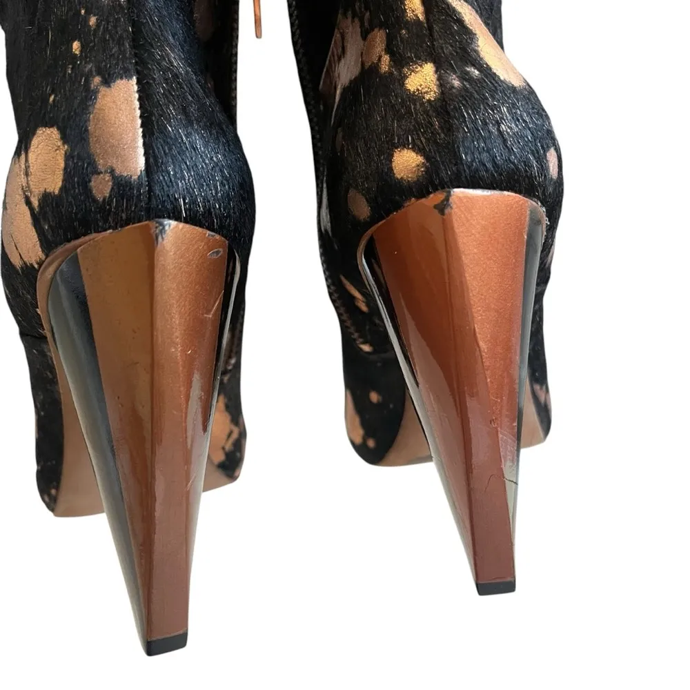 Finsk Leather Cowhair Animal Print Tall Platform Boots, Sz 4.5/5 Black - Image 11