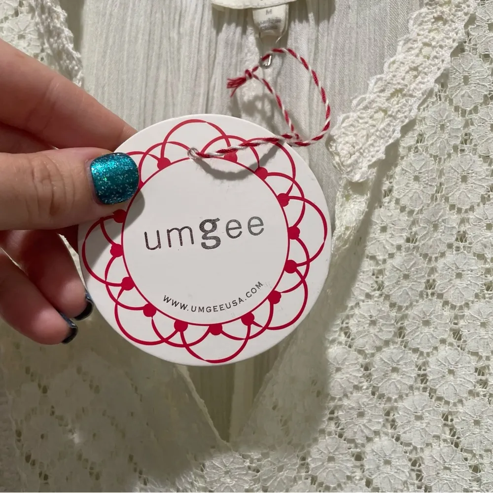Umgee Lace Peasant Babydoll Tunic Off White Women’s Size Medium NWT - Image 11