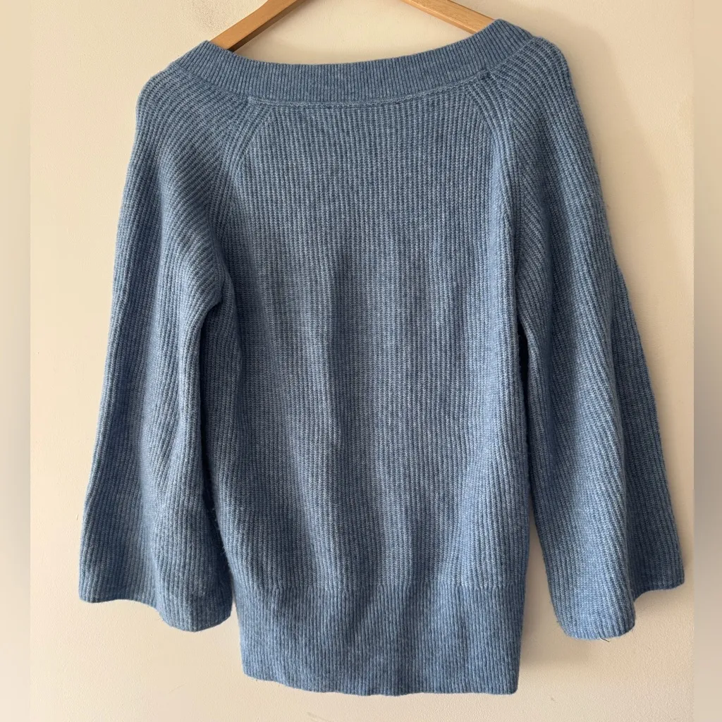 White House Black Market Blue Sweater Wool Blend Wide 3/4 Sleeve - Image 4