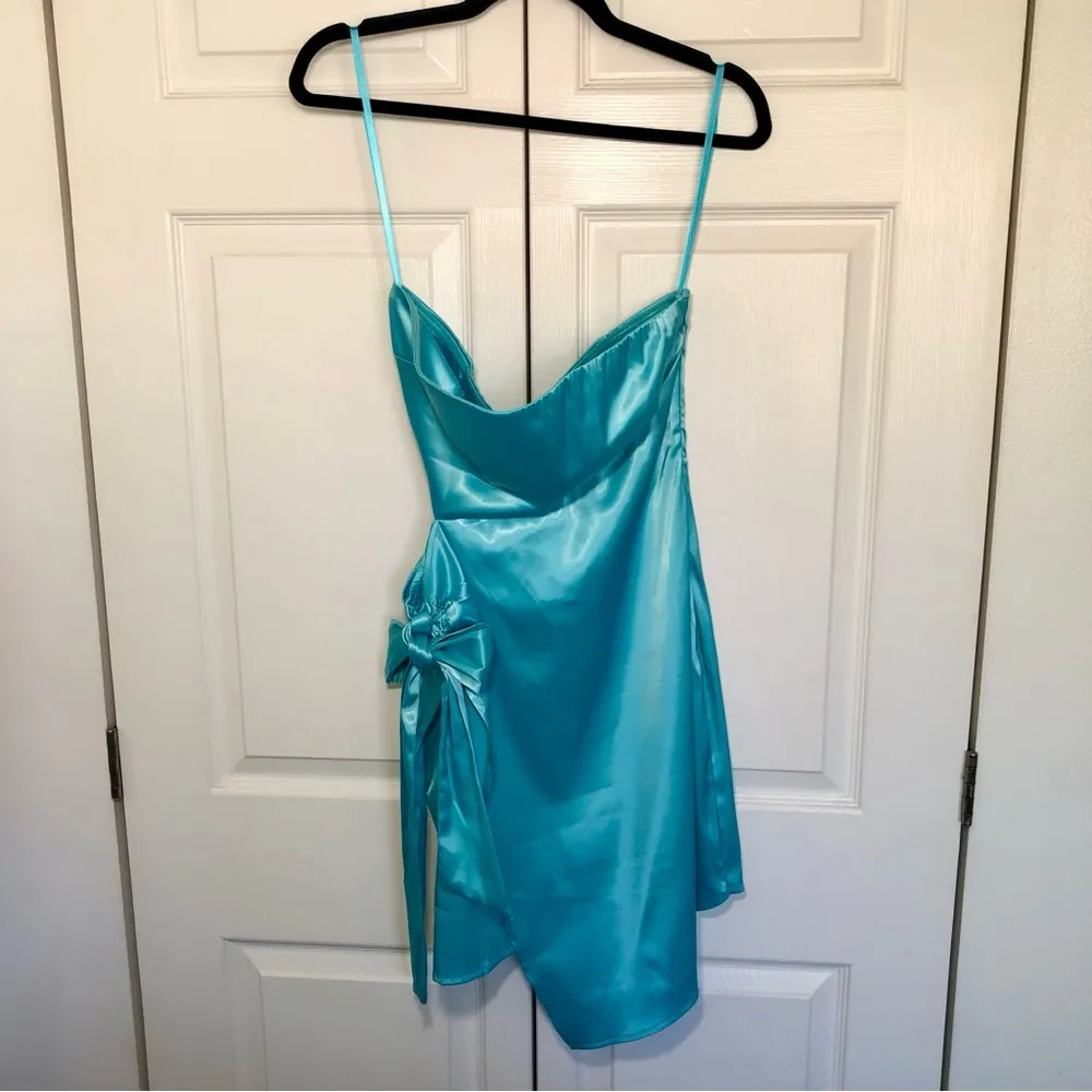 NWT Aqua Satin Strapless Mini Dress Size L Blue Size L - Image 2