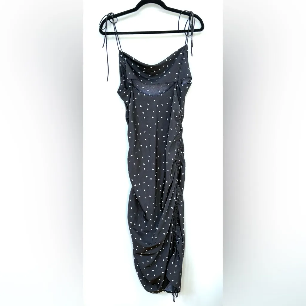 LIONESS by PRINCESS POLLY Black White Heart Print Ruched Midi Slip Dress XS - Image 7