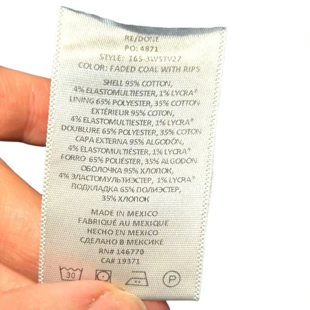 Re/Done Originals 70s Stove Pipe Jeans Faded Coal With Rips Size 23 - Image 12