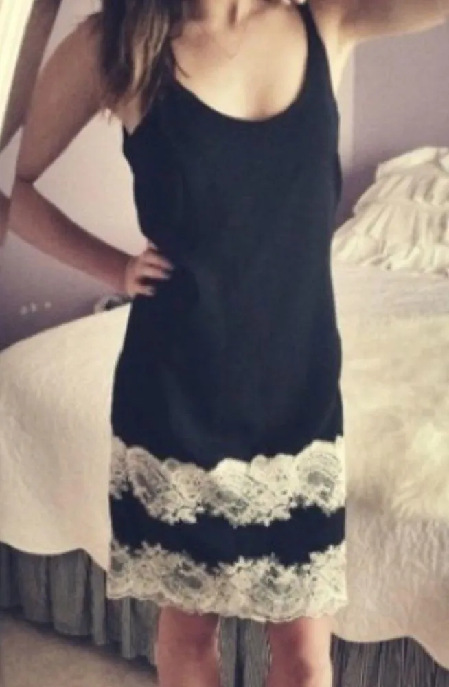 Bobeau Black With Cream Lace Trim Slip Mini Dress Size Small - Image 2