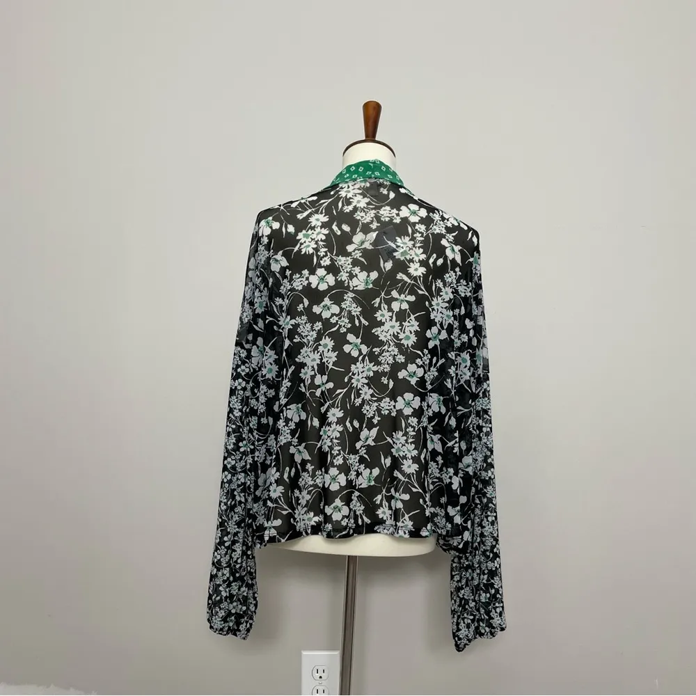 Cato Kimono Cardigan Wrap Floral Tie Front Slinky Lightweight Boho Green Black - Image 7