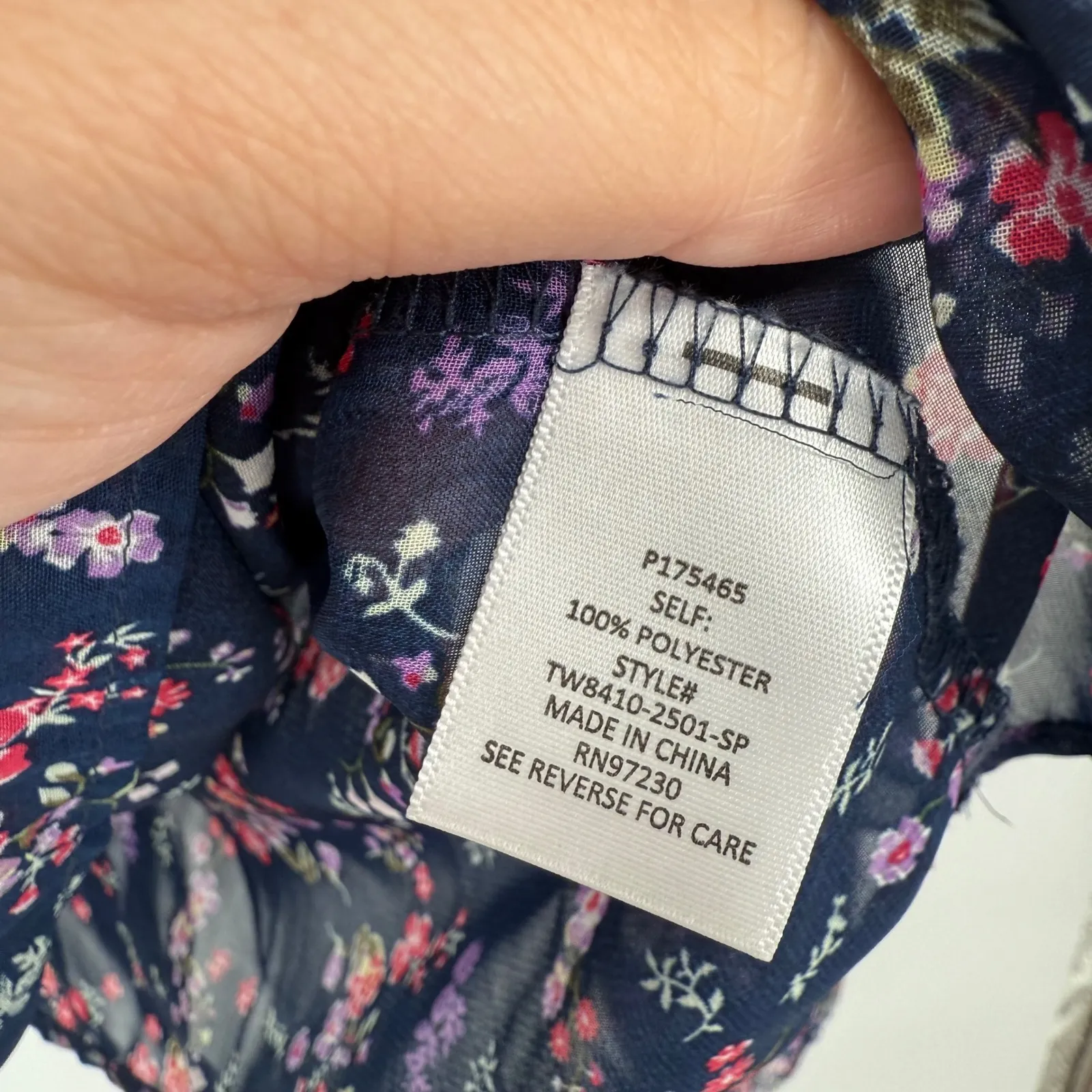 Crave Famous Navy Floral Bell Sleeve Peasant Blouse Top XL Blue - Image 5