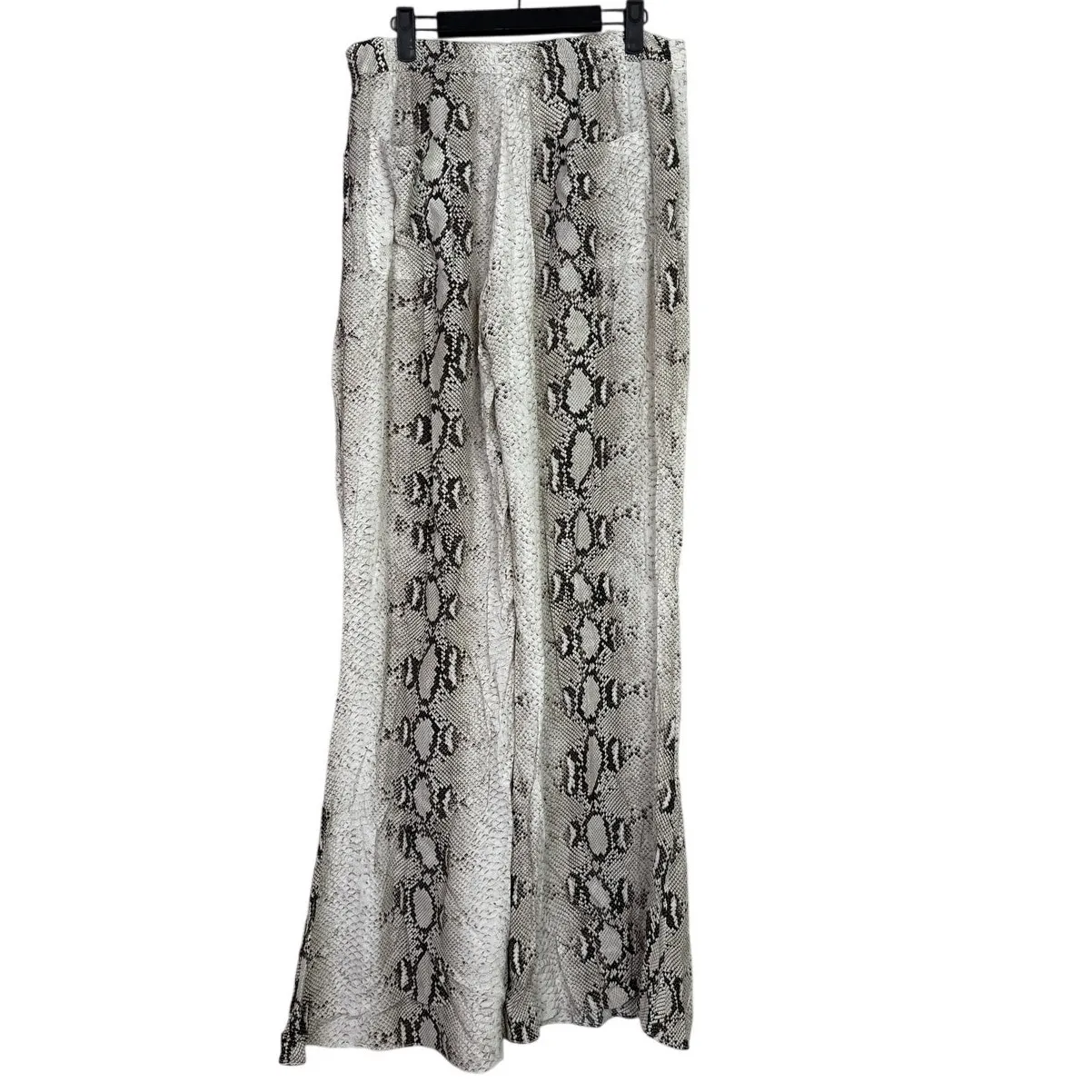 Zara Snakeskin Print Flared Trousers Satin Effect Lightweight XL Cream Brown - Image 4