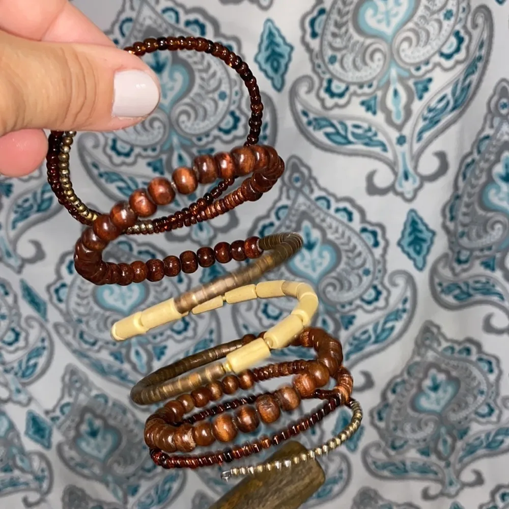 Slinky bracelets slip on‎ wood metal brass boho - Image 2