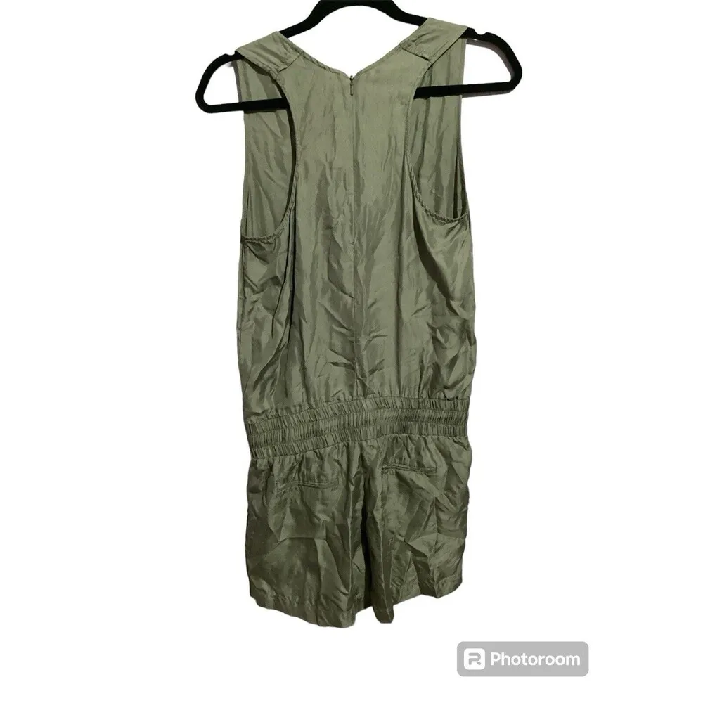 Rag & Bone Elsa 100% Silk Sleeveless Green Romper Elastic Waist 0 - Image 3
