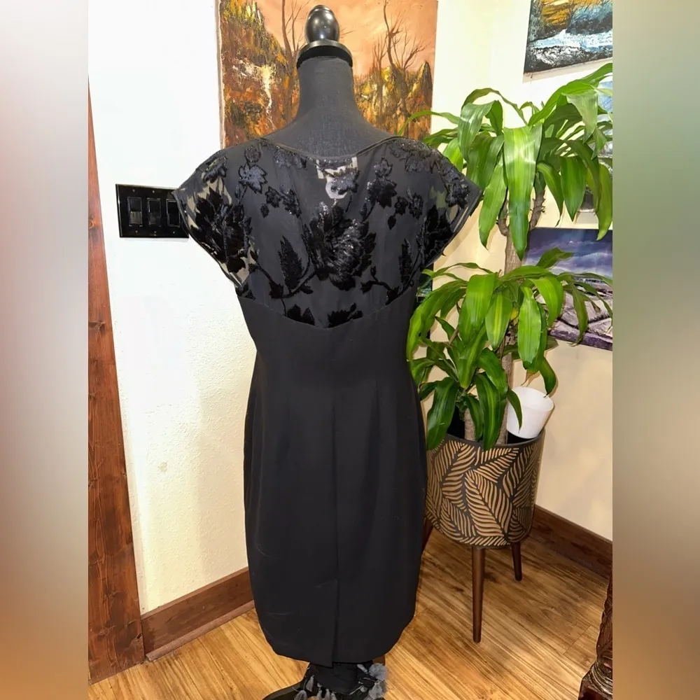 EUC DANNY& NICOLE BLACK COCKTAIL DRESS W VELVET LACE SHOULDERS SZ 14 - Image 7