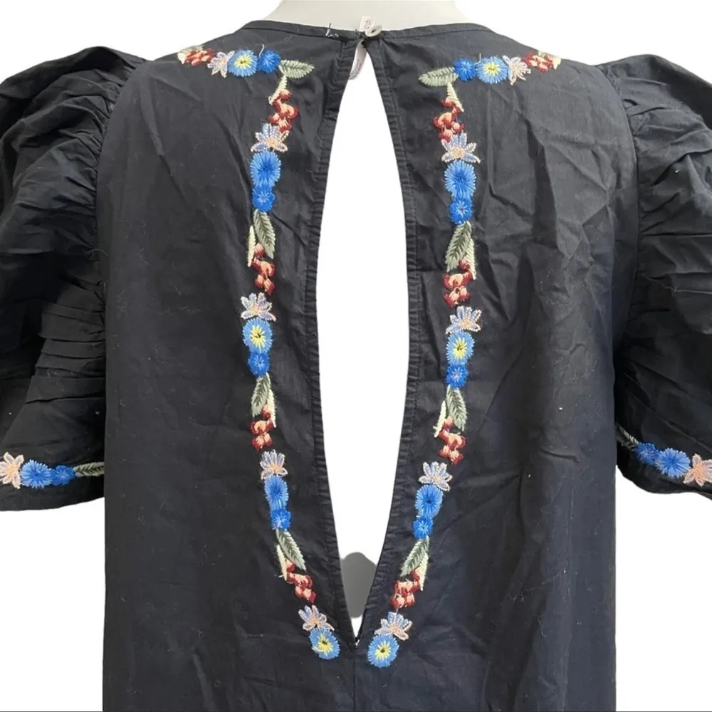 Free People Evangeline Embroidered Mini Dress Black
Size XS Puff SS - Image 7