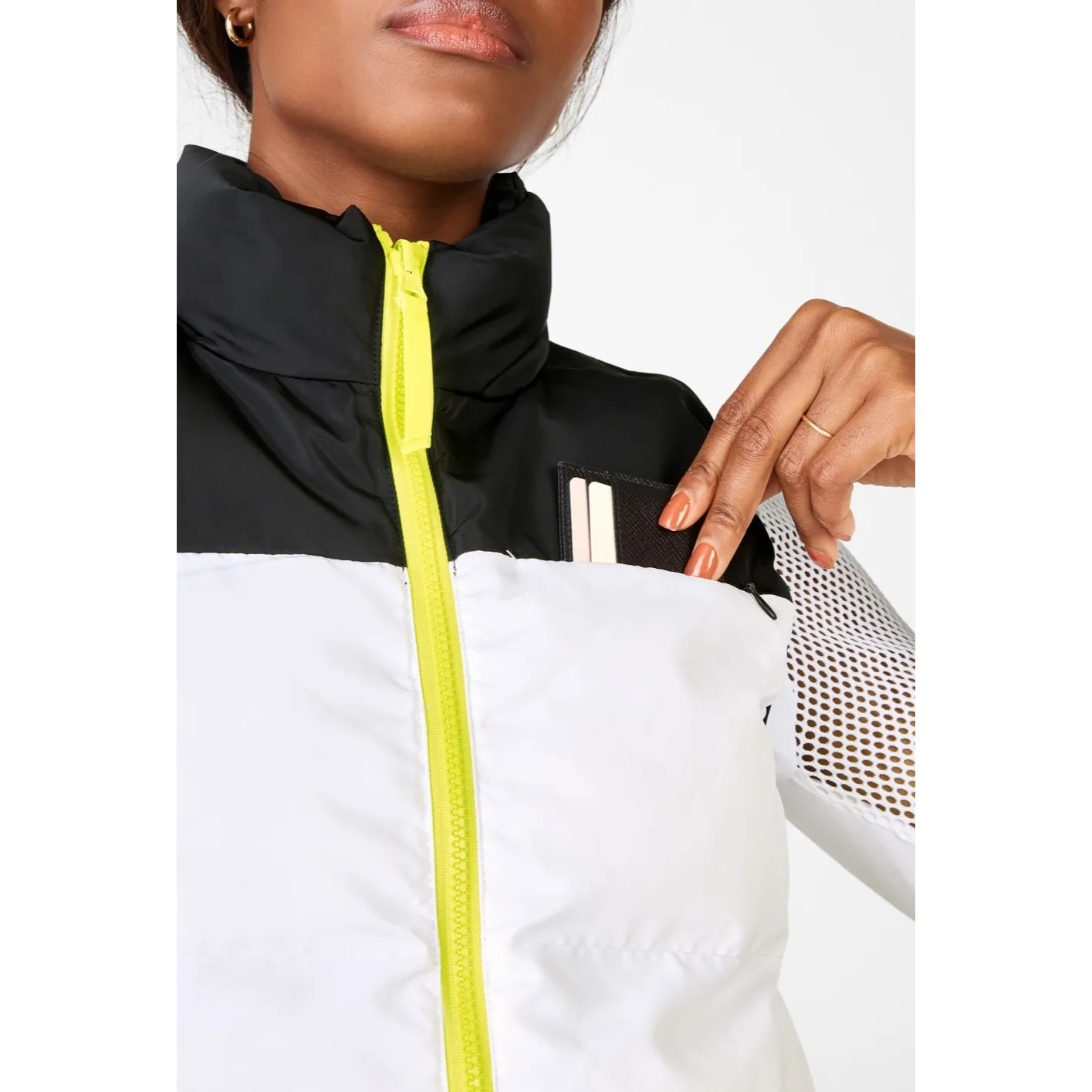 Fabletics Kristen Reversible Puffer Vest Black White Neon Yellow Zip Womens XL - Image 2