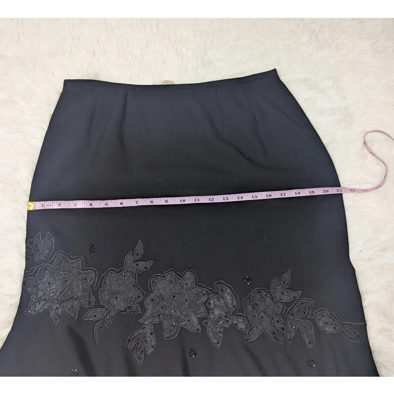 Y2K Vintage Whimsygoth Floral Applique Beaded Skirt Black Size 12 - Image 7