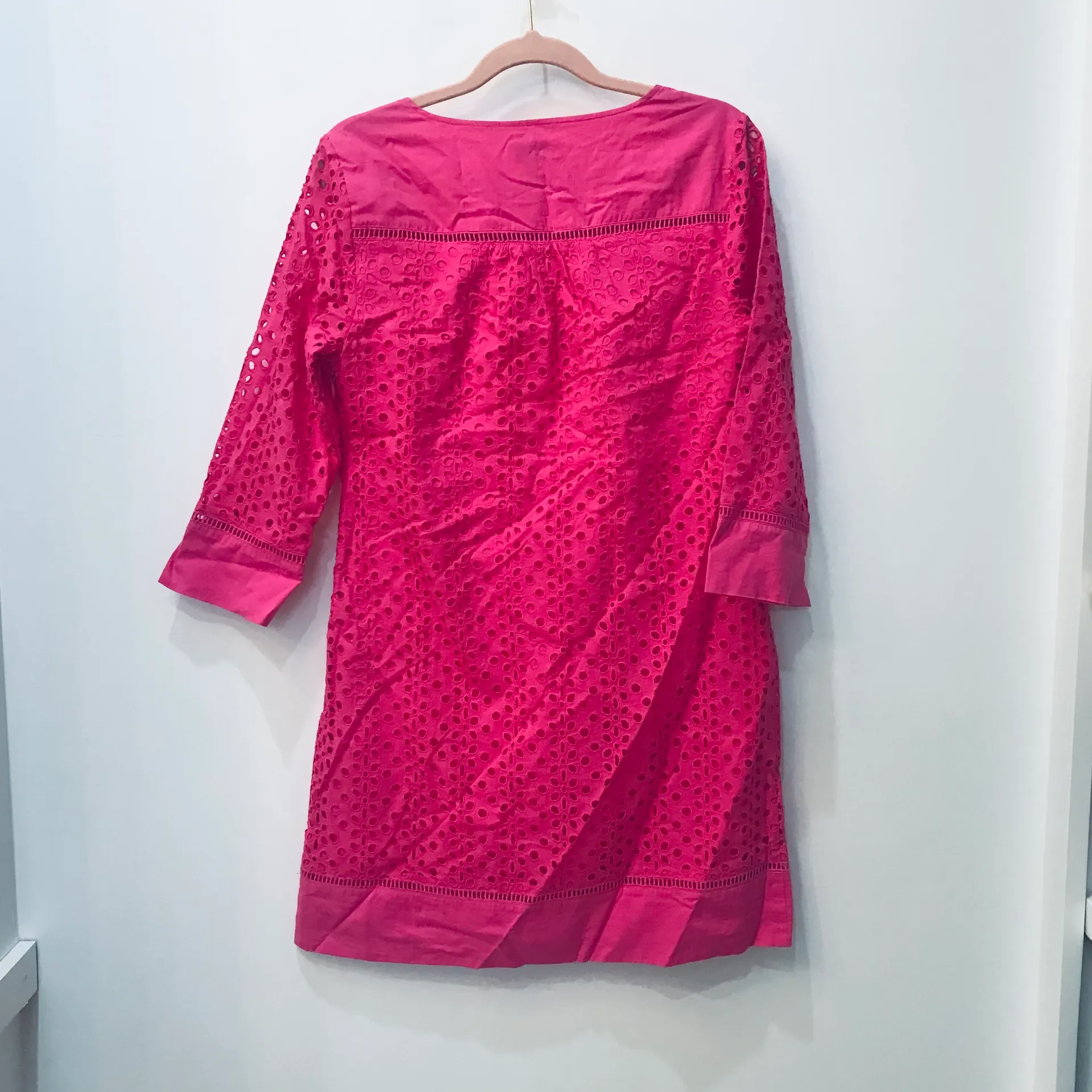strapless open back dress Pink Eyelet V-neck Tiered Maxi main image 1