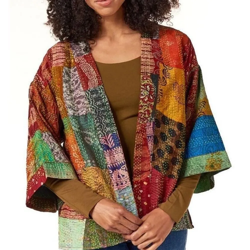 Aratta Silent Journey Silk Patchwork Kimono O/S Size undefined - Image 2