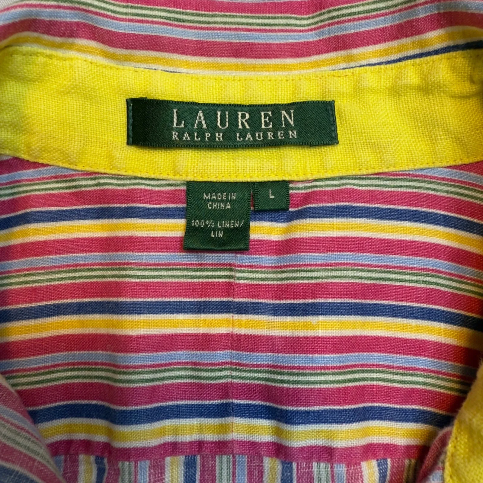 Lauren Ralph Lauren Shirt Womens Stripe 100% Linen Button Down 3/4 Sleeve Size L - Image 6