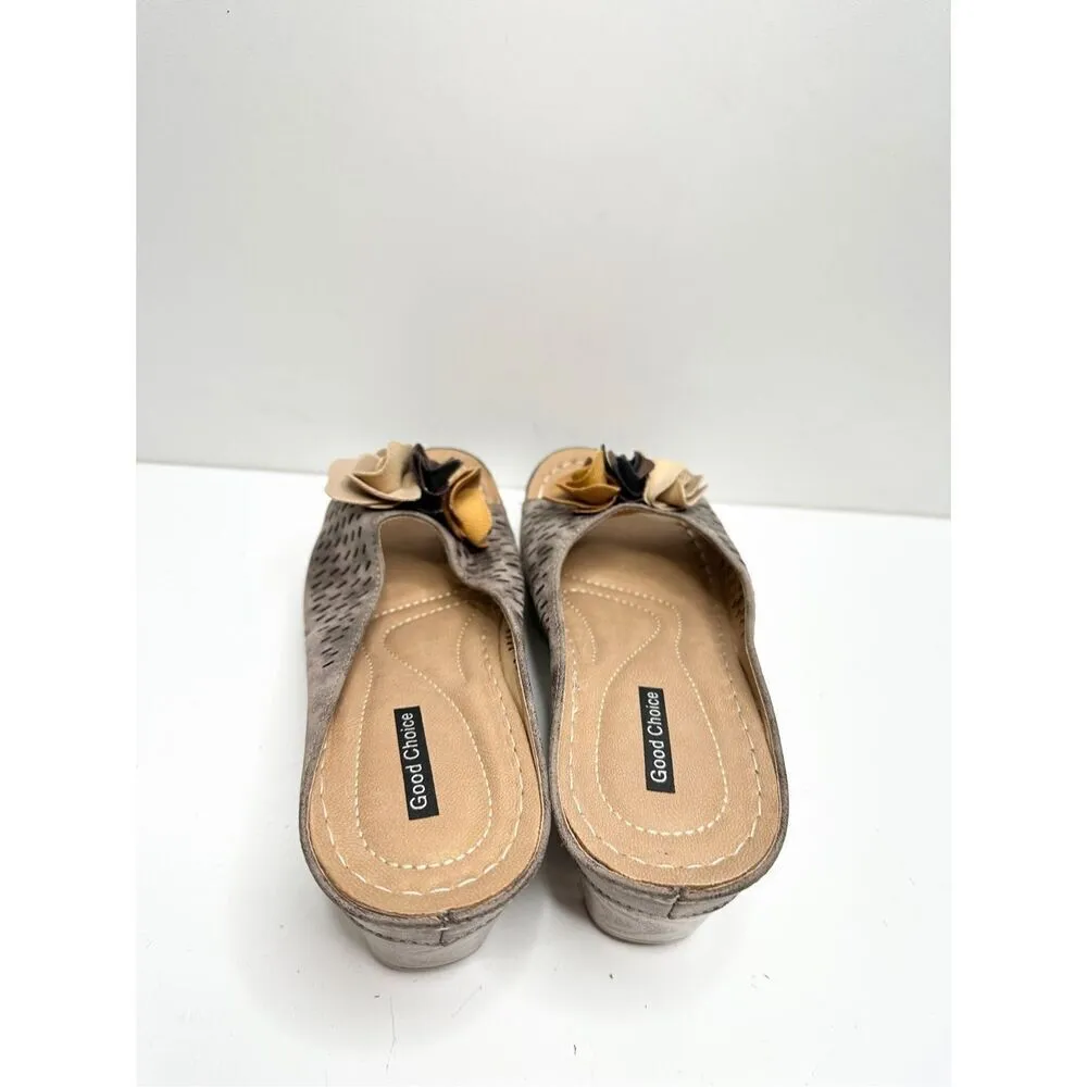 Good Choice Womens Size 8 Peep Toe Floral Casual Wedged‎ Juliet Sandals New Tan - Image 5