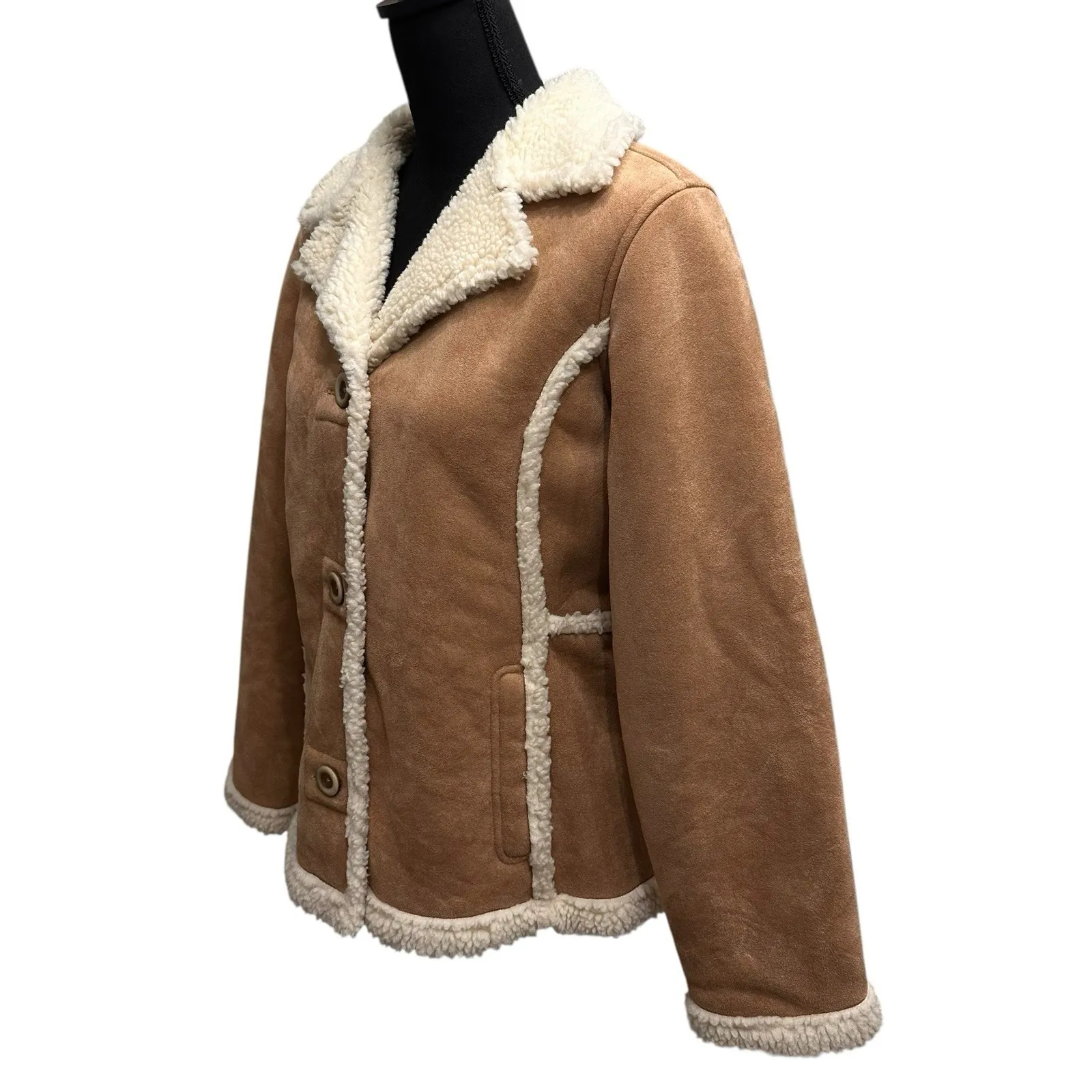 L.L. Bean Women's Size Small Faux Suede & Fur Lined Rancher Coat Gorpcore Jacket - Image 4