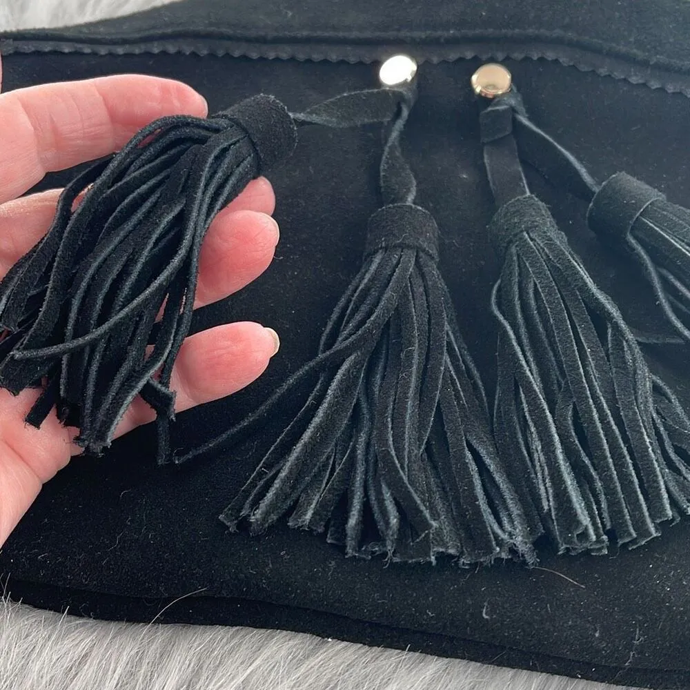 Mossimo suede boho fringe tassel Top zipper clutch Black - Image 4
