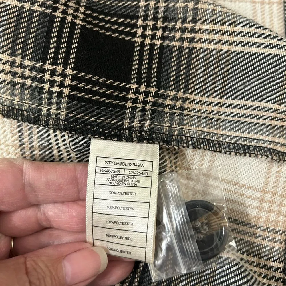 BB DAKOTA by STEVE MADDEN Plaid Flannel Boxy Shacket Size M Gray Size M - Image 7
