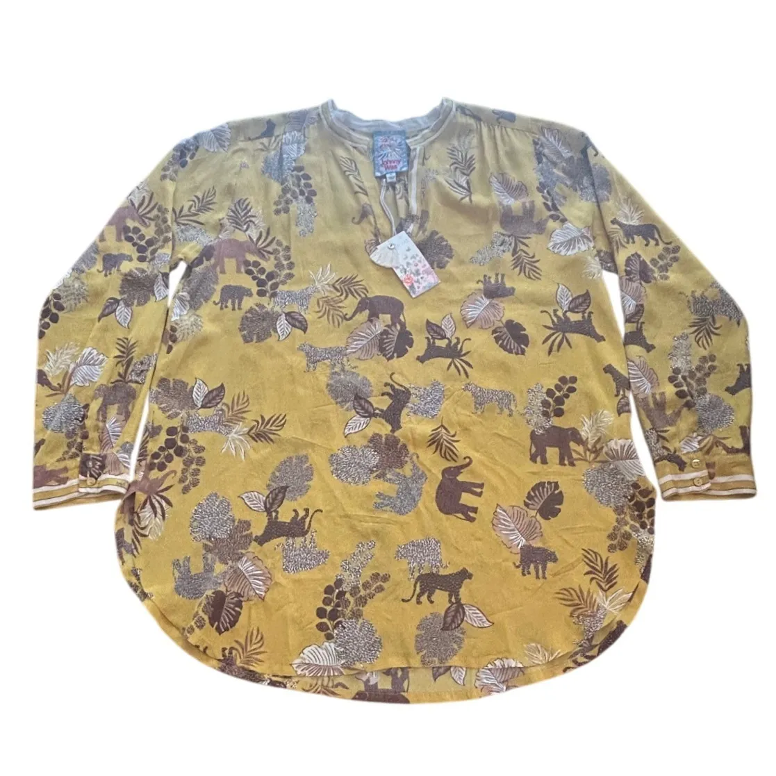 Johnny Was Taly Astrid Tunic Safari 100% Silk Boho Animal Print Blouse Top Shirt - Image 4