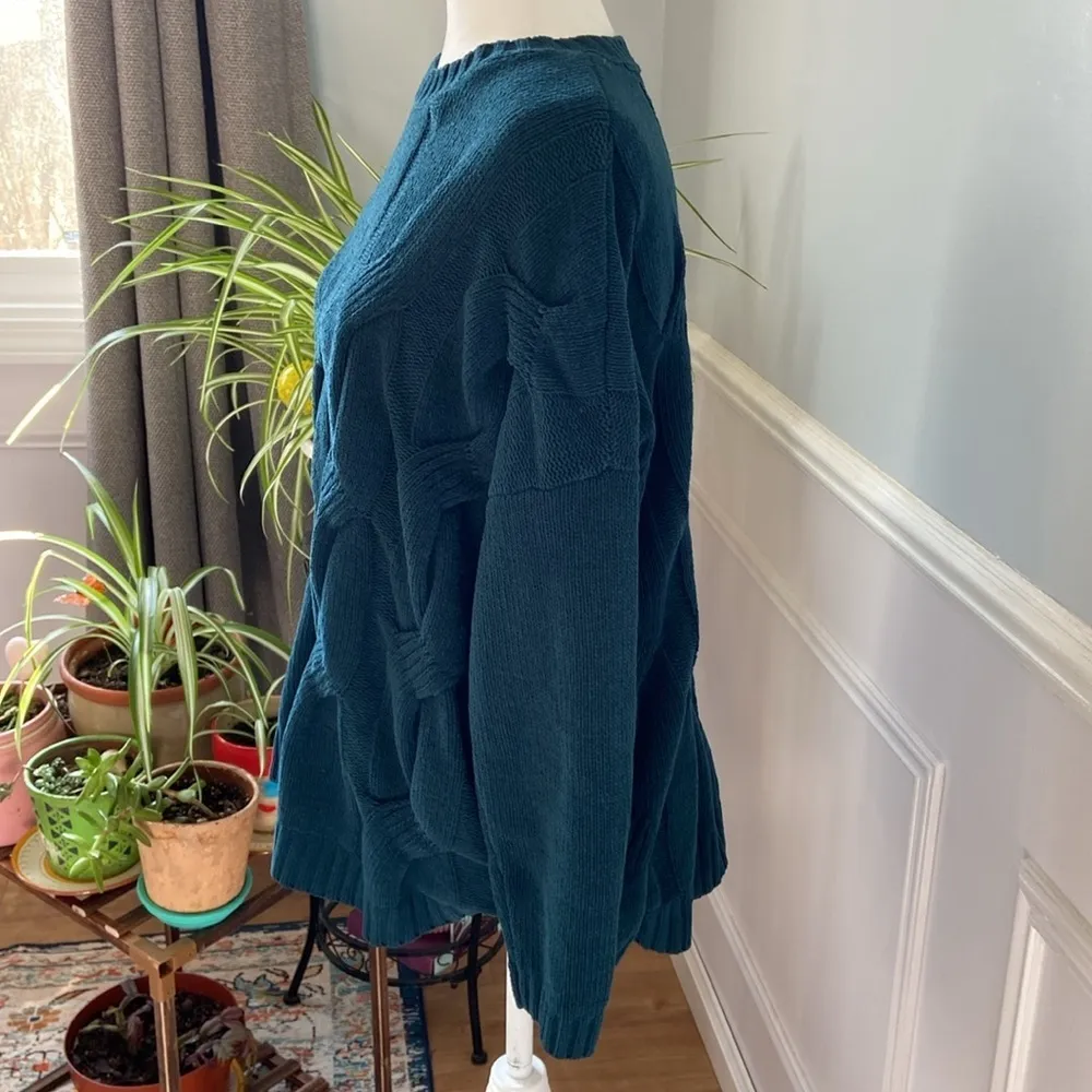 J. Jill Size M Chenille Teal Peacock Chunky Cable Knit Sweater Pullover Knit Top Green Size M - Image 7