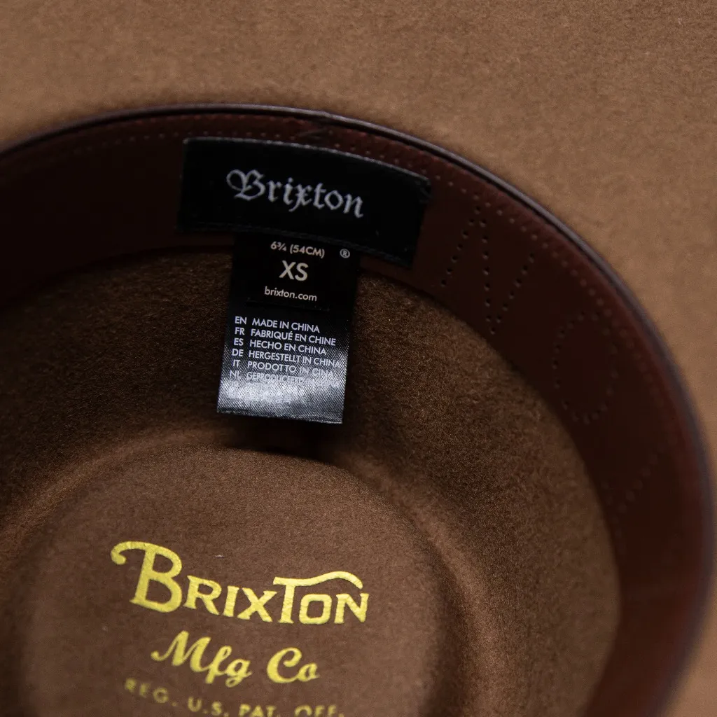 Brixton Wool Felt Ribbon Trim Wide Brim Floppy Western Hat Brown Tan Neutral XS - Image 4