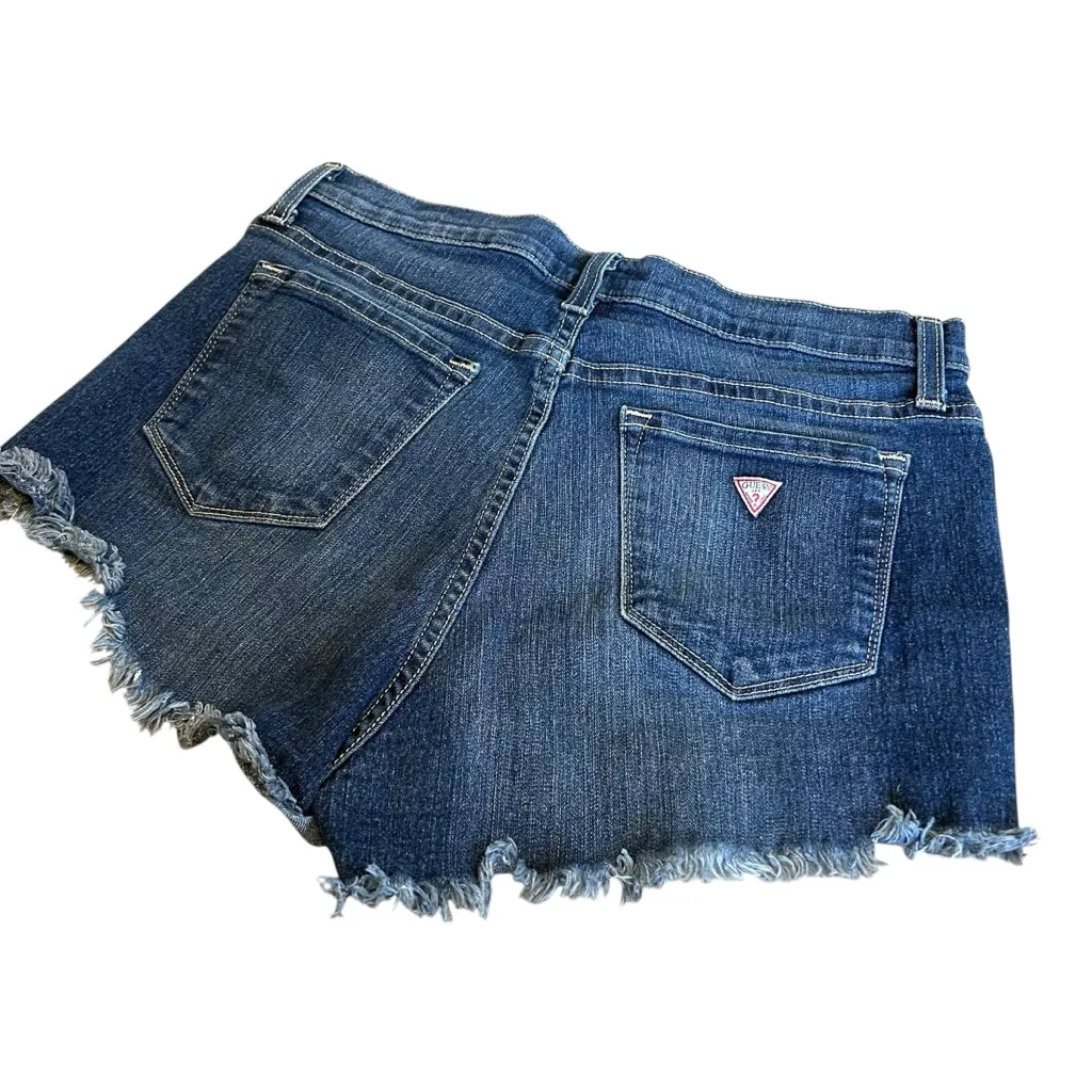 Blue Dark Wash Jean Shorts High Waisted Design Guess Distressed Women’s Size 29! - Image 5