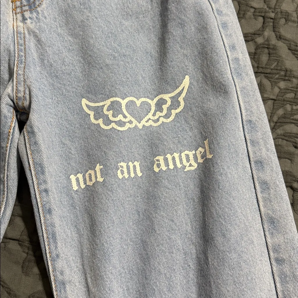 Princess Polly size 6 not an angel straight leg denim jeans stars preloved - Image 14