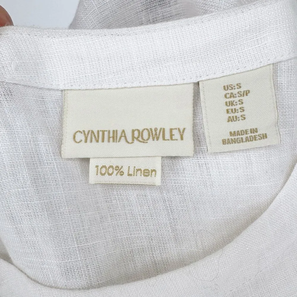 Cynthia Rowley Linen Side Buttons Boxy Short Sleeve Lagenlook White‎ Top Small - Image 5