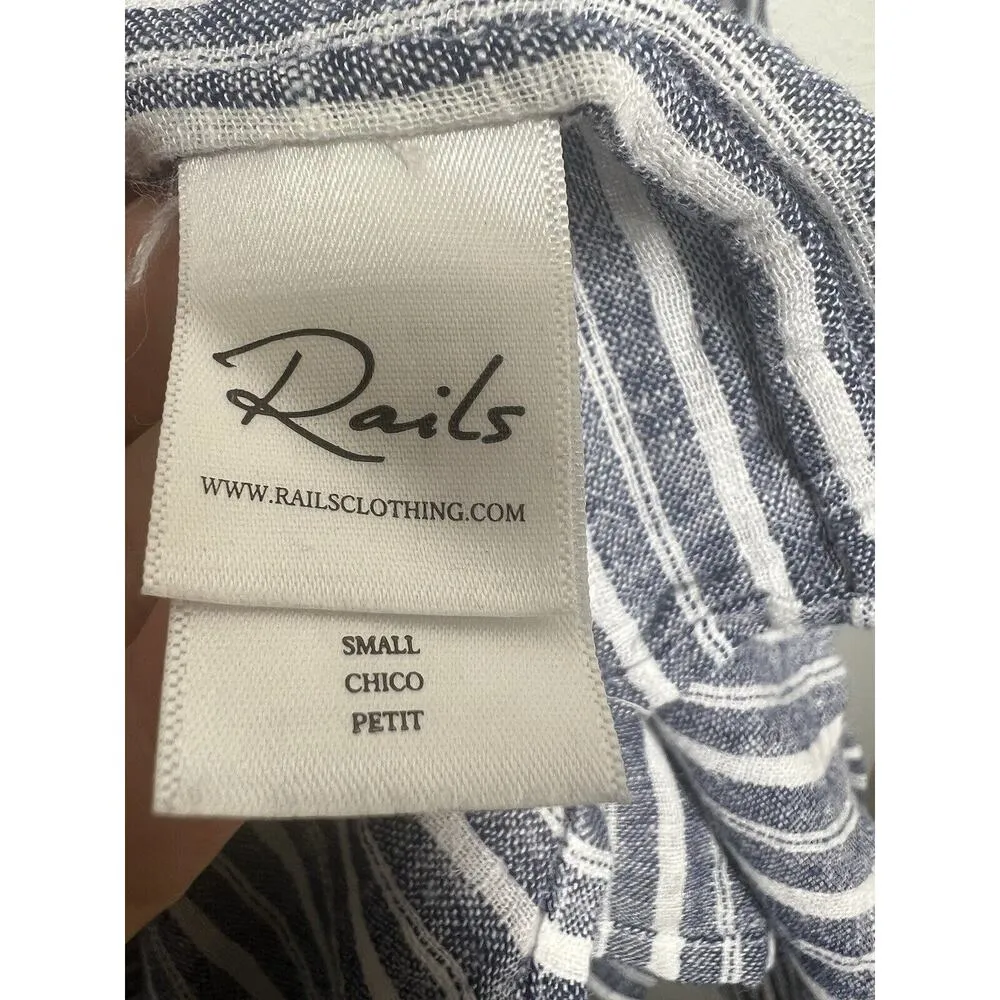 Rails Jasmine Tibet Stripe Linen Blend Smocked Long Sleeve Dress Women Size S - Image 3