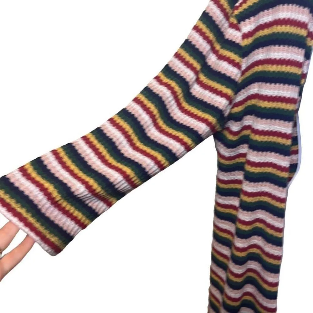 Nix & Nox Colorful Rainbow Striped Crochet Open Cardigan Duster Oversized Large Red - Image 3