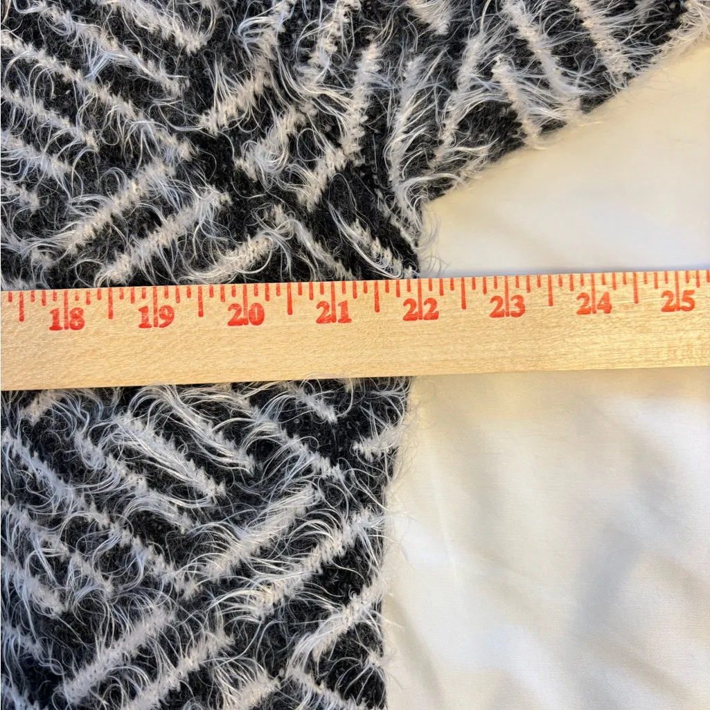 Relativity XL Black White Fuzzy Open Front Cardigan Textured Sweater Jacket - Image 5