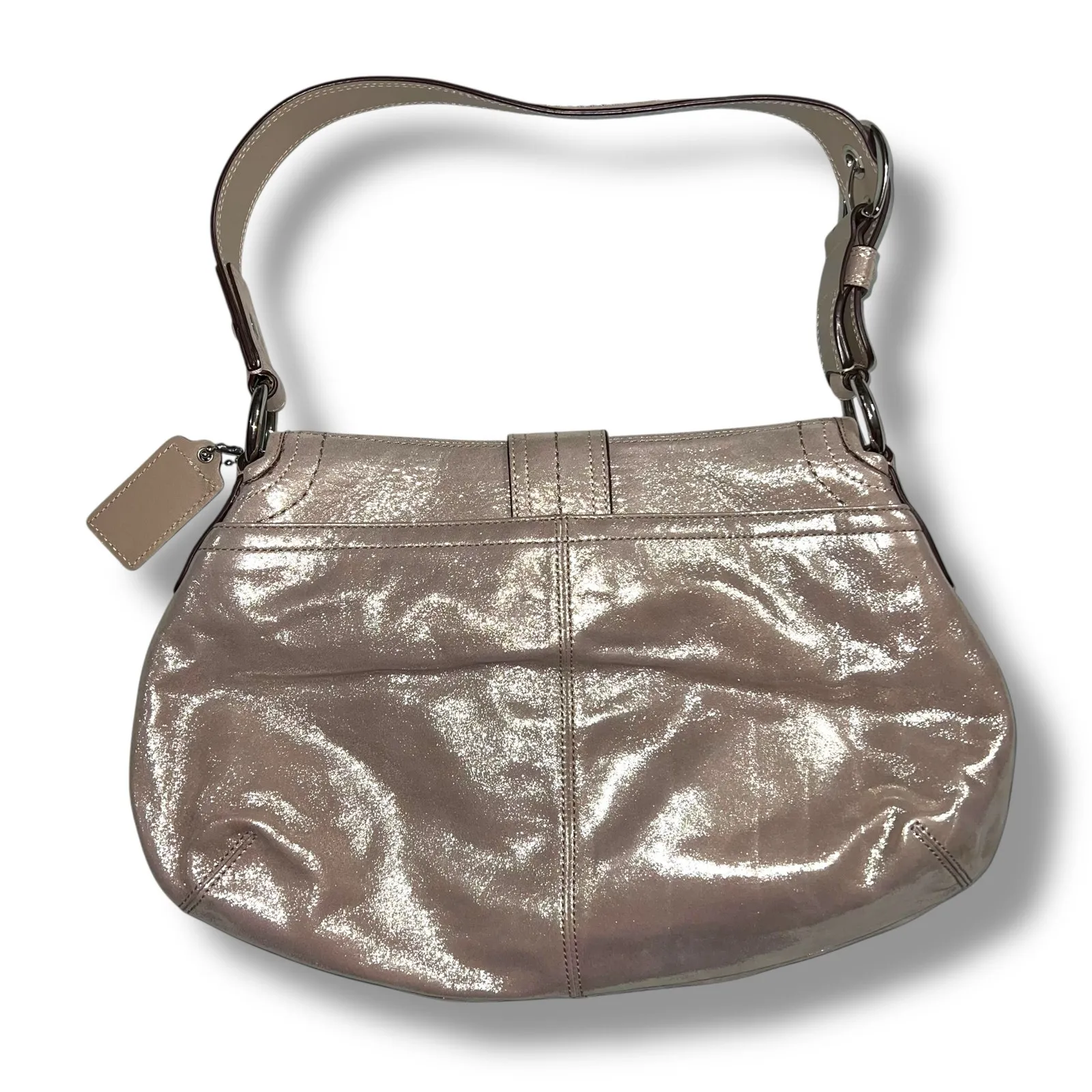 Coach Soho Y2K 1990s Pleated Leather Sufflette Bag Flap Buckle Champagne F15204 - Image 4