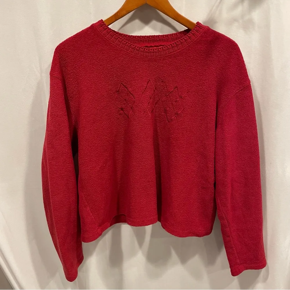 Cute vintage Liz & Co dark red argyle fleece sweater sweatshirt crop - Image 2