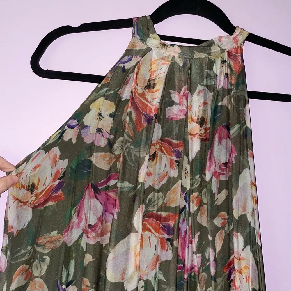 Bellambia L Maxi Dress Silk Blend Green Floral Halter Neck Size L - Image 4