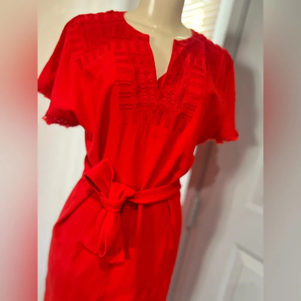 Madewell Linen Blend Embroidered Belted Dress By Madewell!! Size S - Image 3