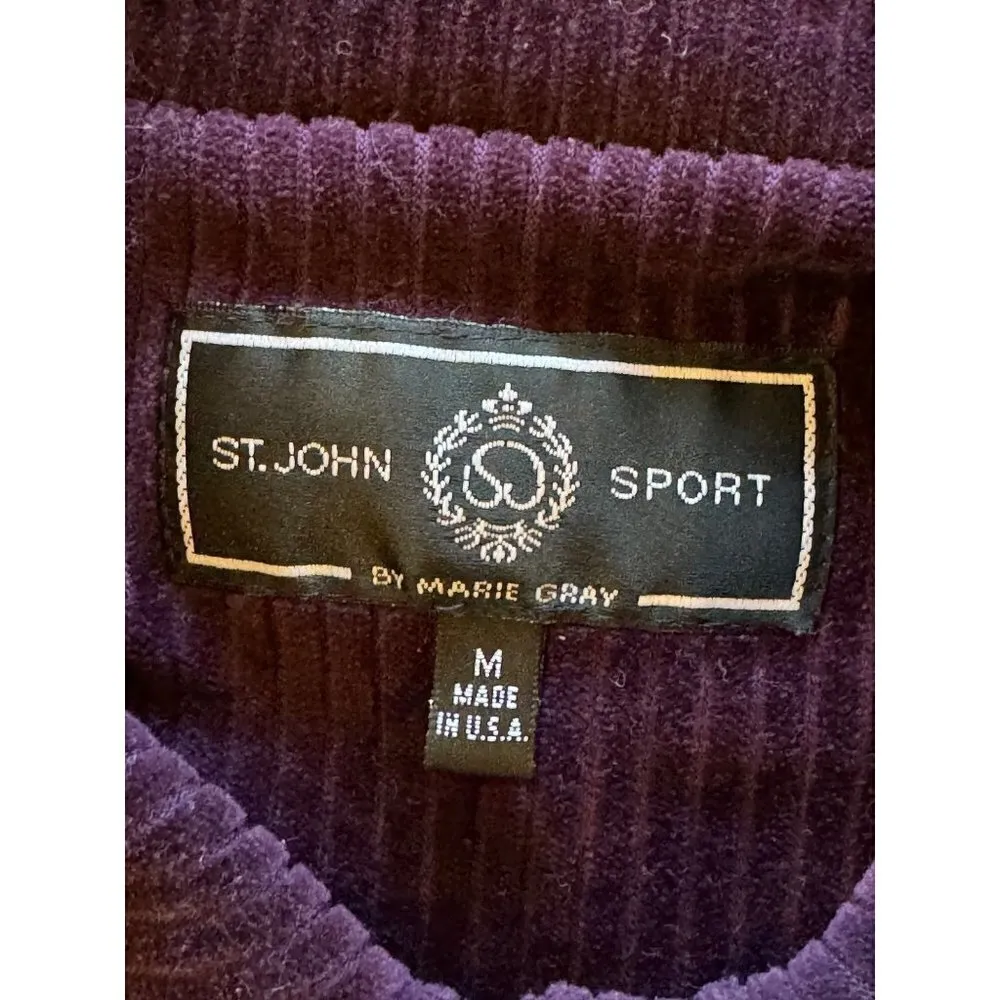 St John Sport Purple Ribbed Velour Collared‎ Button Front Jacket Size M Size M - Image 8