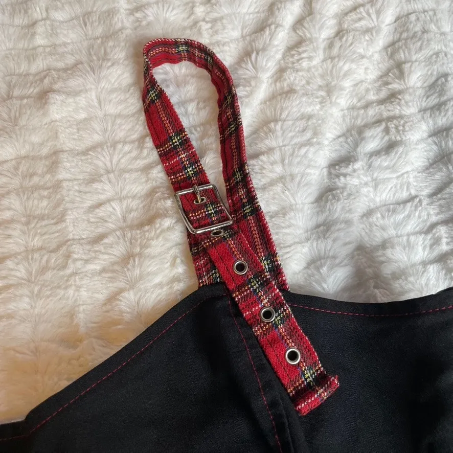 LIP SERVICE Black Red Lace Up Black Maxi Dress Plaid Punk Alt‎ Goth 12 - Image 3