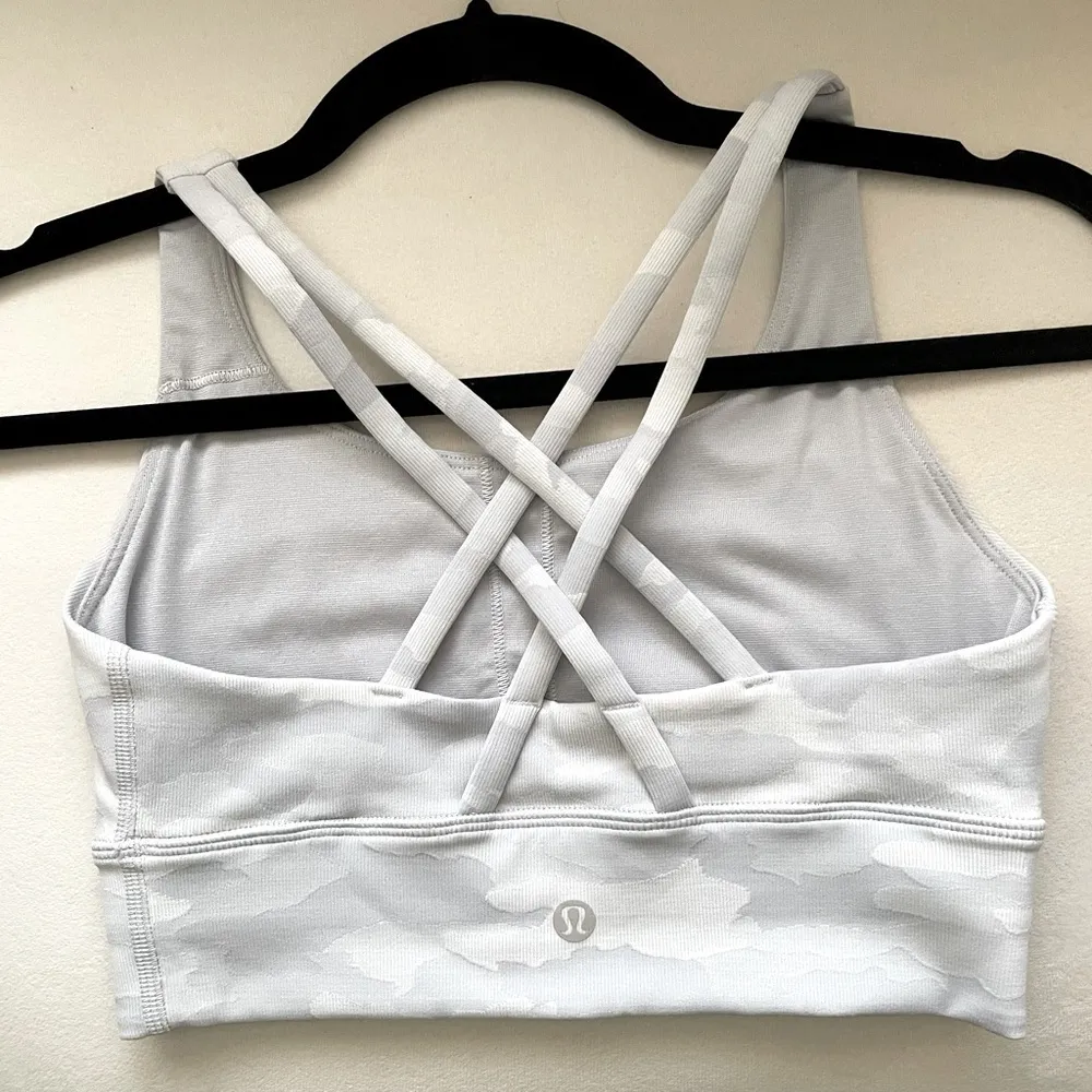 Lululemon Energy Longline Sports Bra B-C Cup Heritage Camo Grey White Size 4 - Image 4