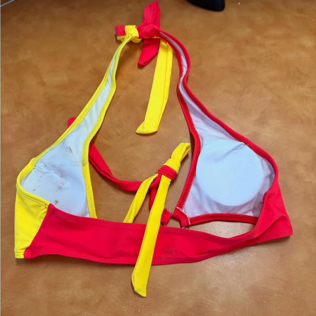 Red and Yellow Halter Bikini Top - Image 2