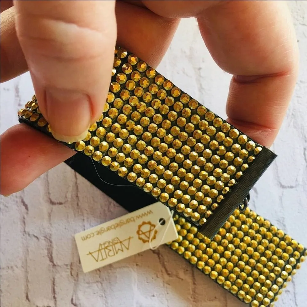 Amrita Singh Gold rhinestone choker faux leather Festival - Image 5