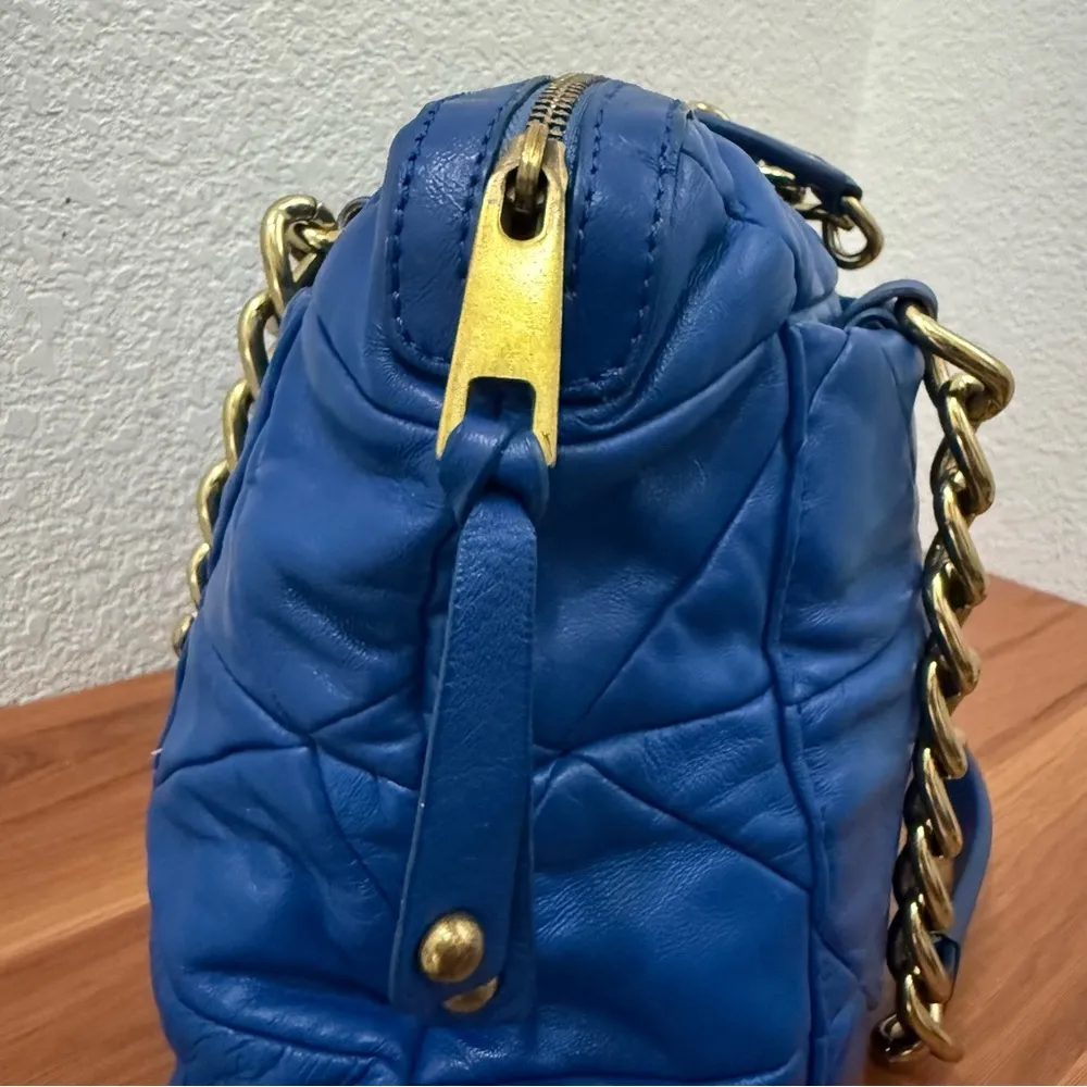 Rare MARC JACOBS Blue Patchwork Quilted Leather Chain Double Handle Shoulder Bag - Image 12