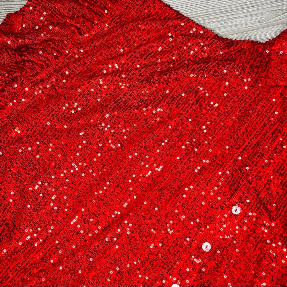Fantastic fawn oversized red sequin ruffle detail shirt / blouse boho glam med - Image 3