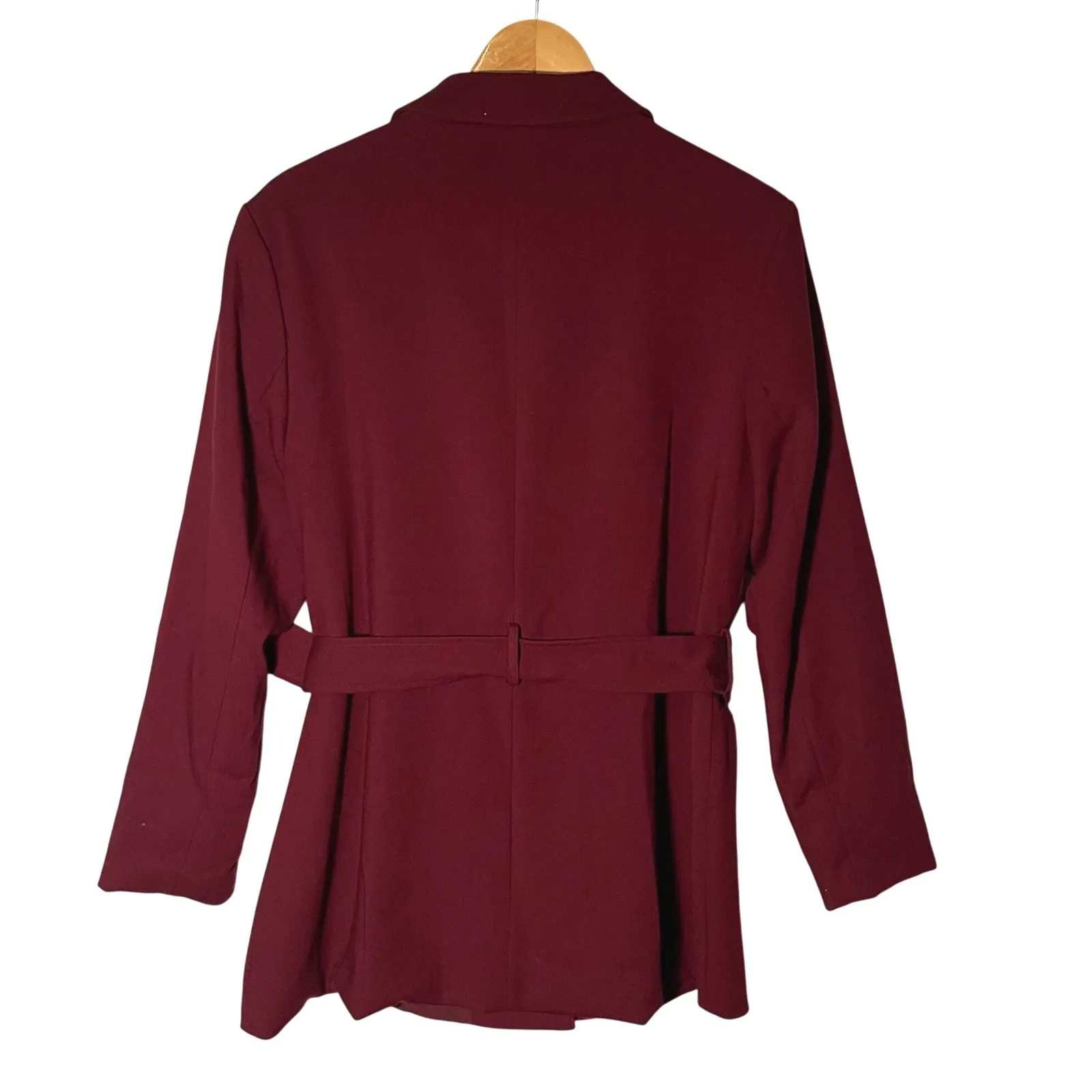 4TH + RECKLESS Tailored Collection Burgundy Blazer Belted Jacket Size US 12 Red - Image 3