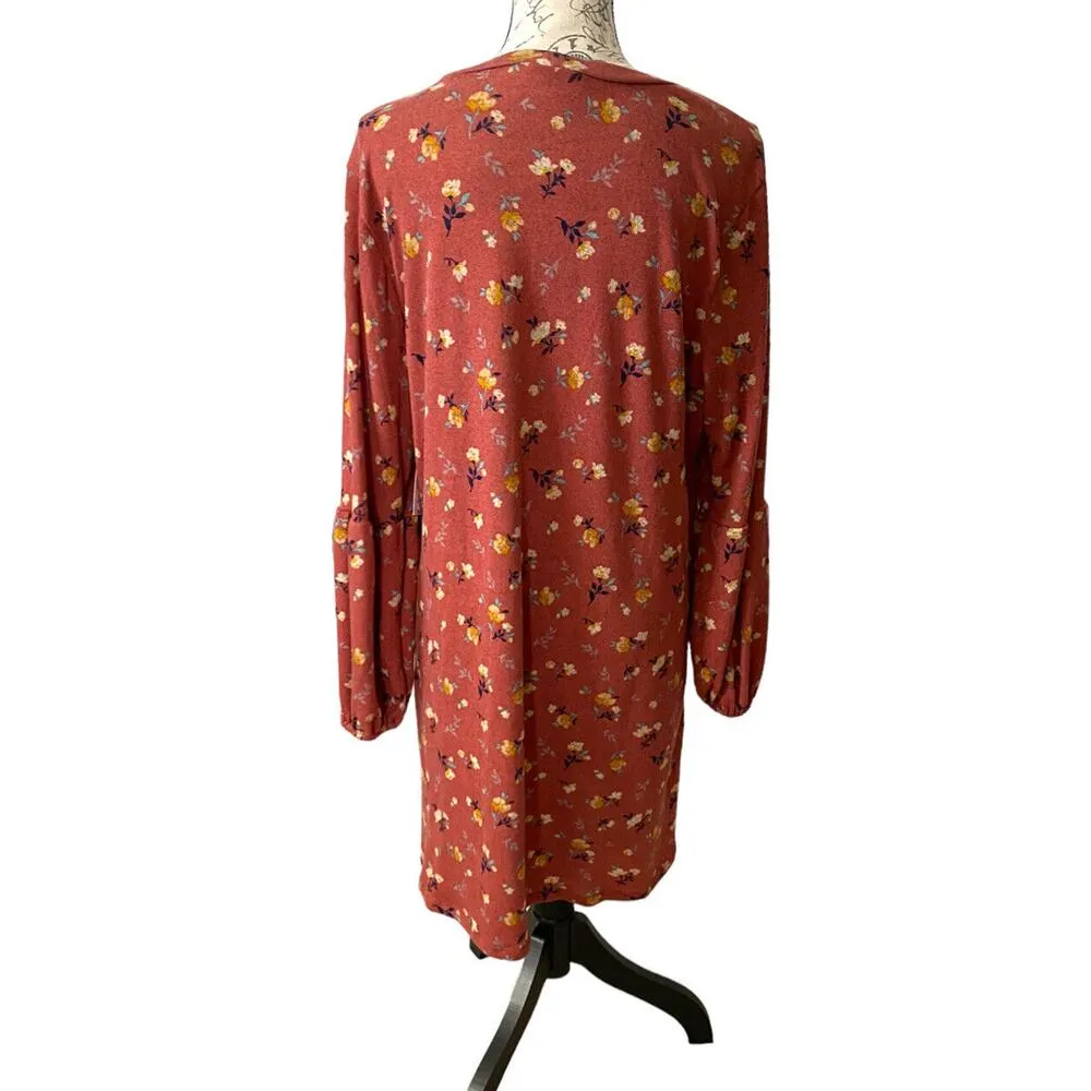 As U Wish Women’s Plus Size Burnt Orange Floral Puff Long Sleeve Dress 0X NWT - Image 3