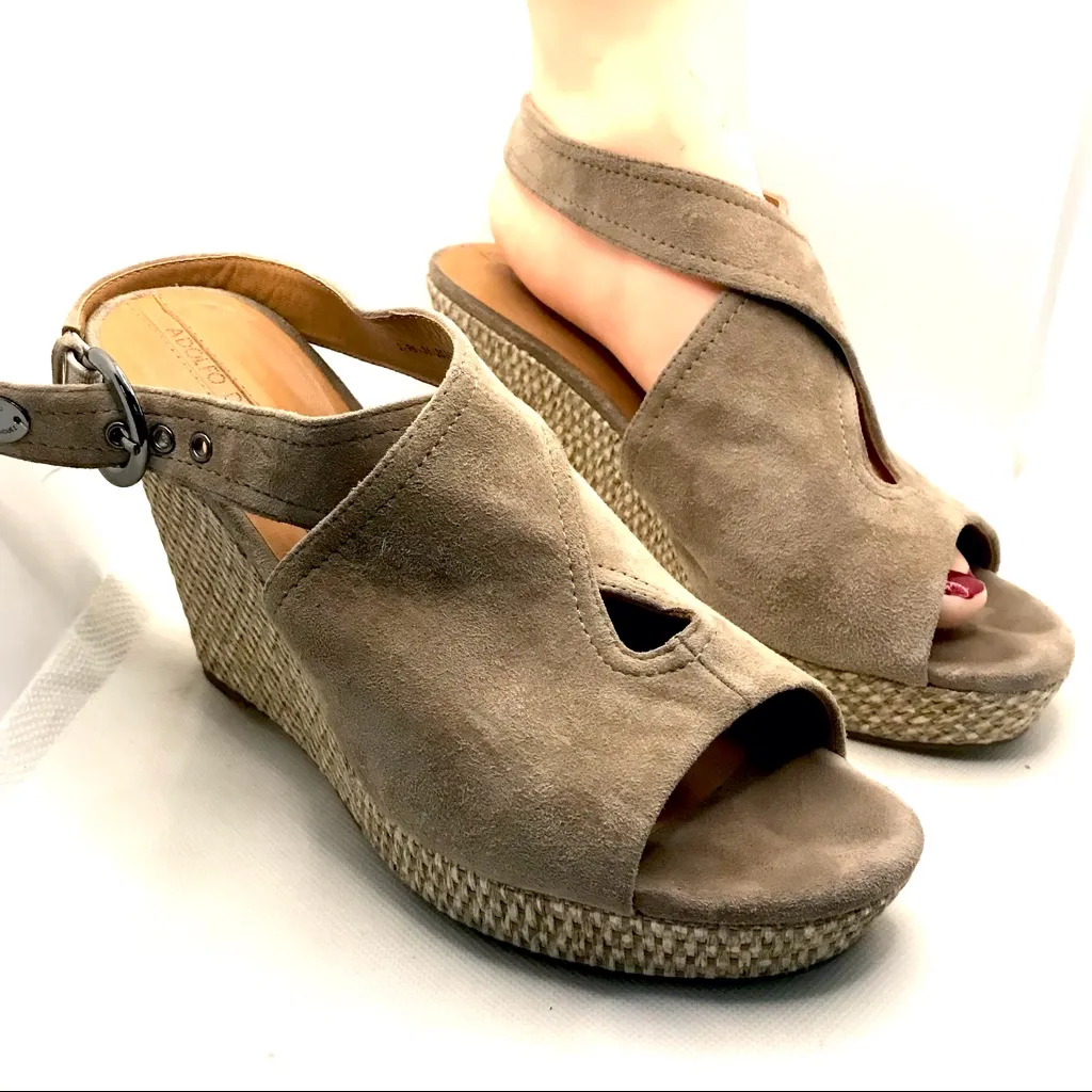 ADOLFO DOMINGUEZ TAN SUEDE WEDGE WRAP HEELS (39) Brown Size 8 - Image 9