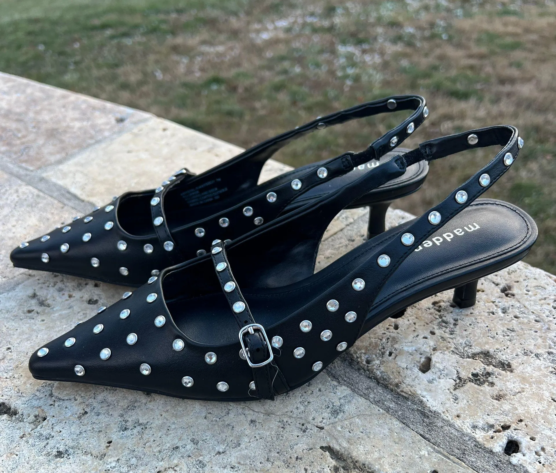 Krystall Rhinestone Pointed Toe Slingback Kitten Heel - Image 3