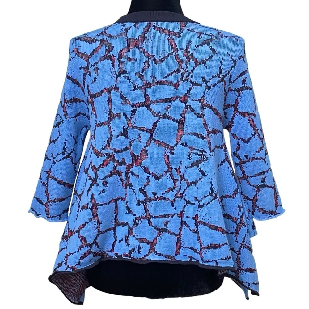 Opening Ceremony Crackle Knit Asymmetric Cropped Sweater Top Blue Large - Image 4