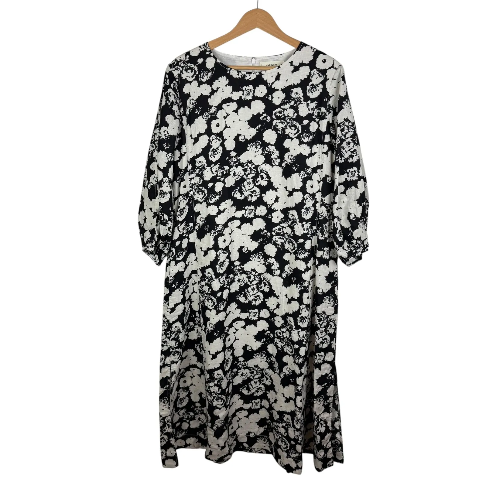 Everlane The Linen A-Line Midi Dress Size 8 Floral European Flax Cottage Neutral - Image 2