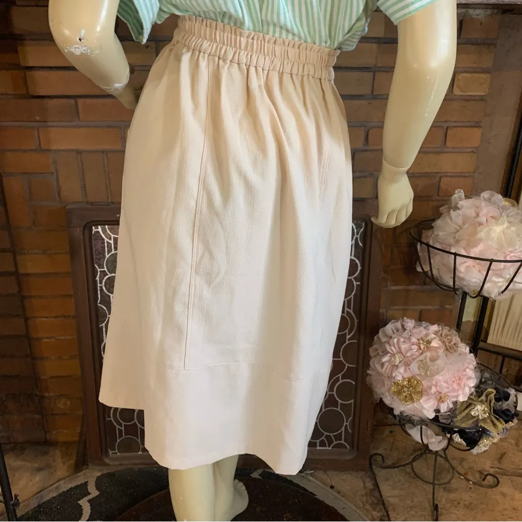 EZRA BEIGE ELASTIC WAIST APRON POCKETS MIDI SKIRT (L) - Image 5